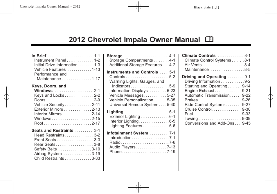 CHEVROLET 2012 Impala User Manual | 360 pages