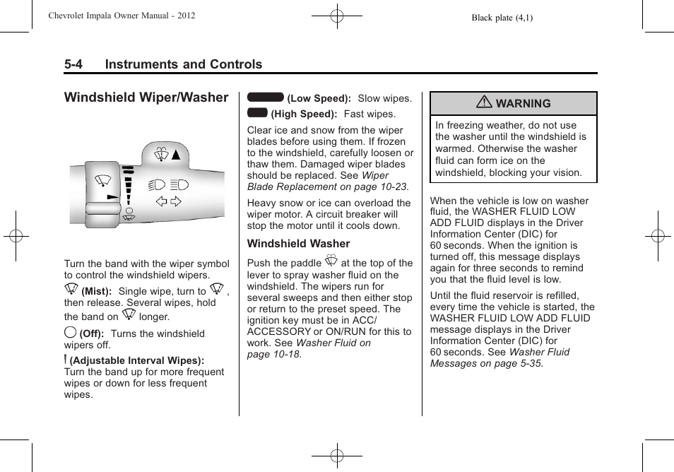 Windshield wiper/washer, Windshield wiper/washer -4 | CHEVROLET 2012 Impala User Manual | Page 102 / 360