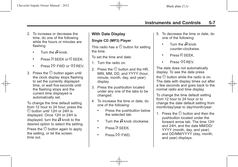 CHEVROLET 2012 Impala User Manual | Page 105 / 360