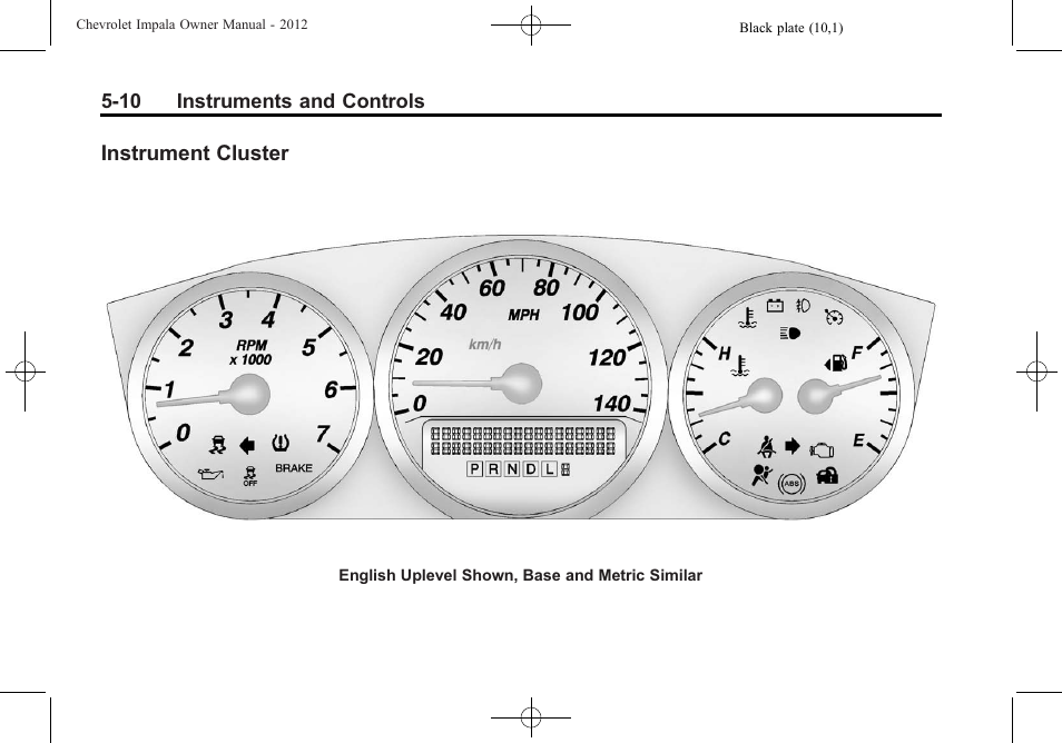 Instrument cluster, Instrument cluster on, Instrument cluster -10 | CHEVROLET 2012 Impala User Manual | Page 108 / 360
