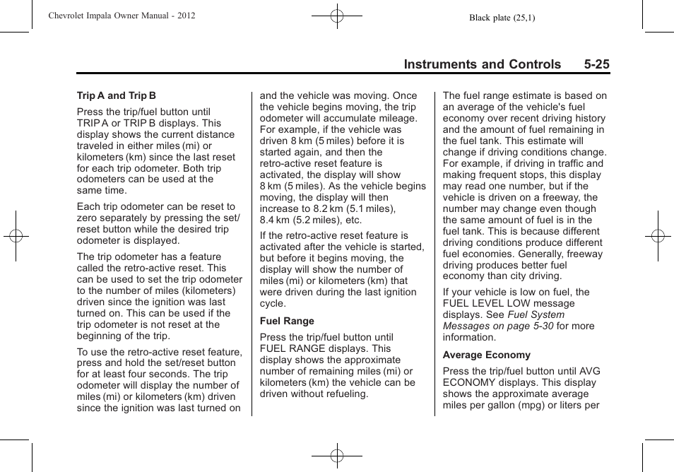 Instruments and controls 5-25 | CHEVROLET 2012 Impala User Manual | Page 123 / 360