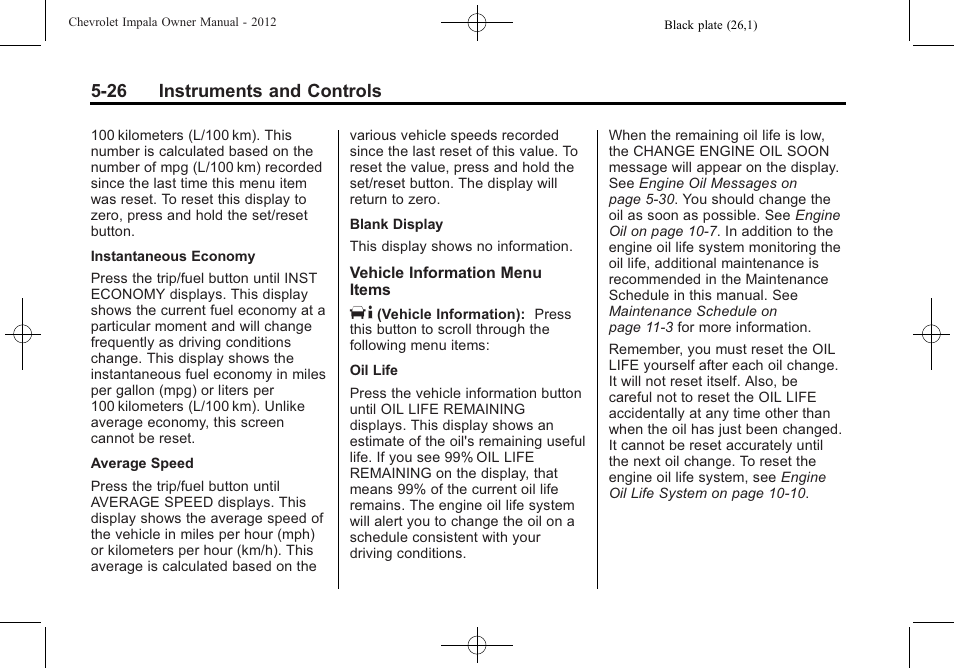 26 instruments and controls | CHEVROLET 2012 Impala User Manual | Page 124 / 360