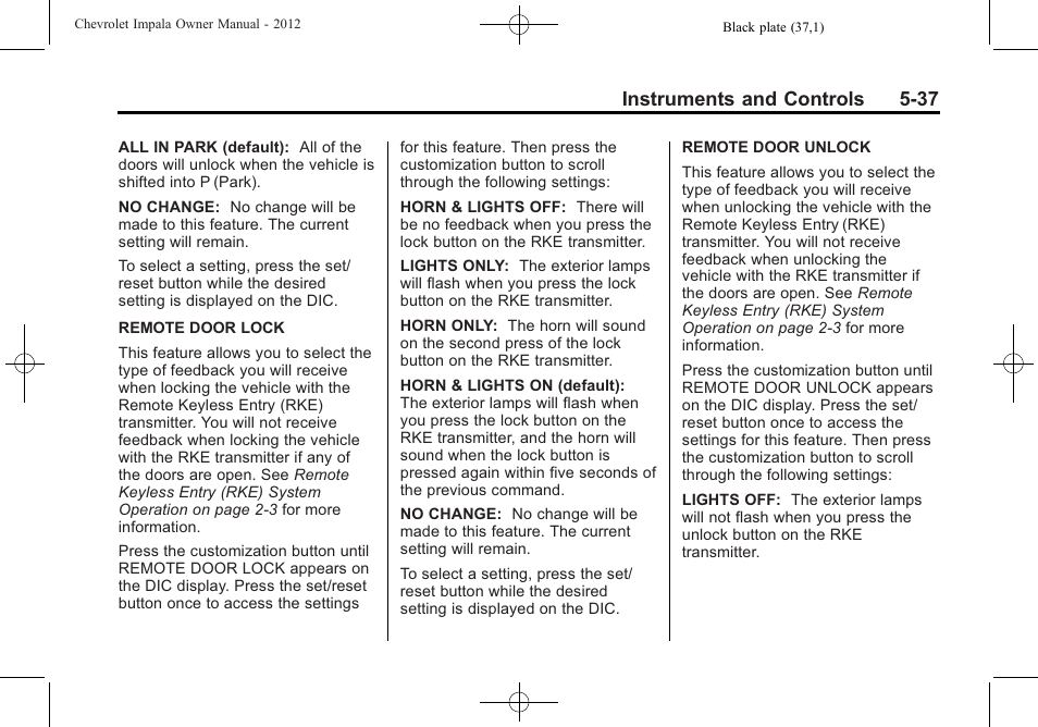 Instruments and controls 5-37 | CHEVROLET 2012 Impala User Manual | Page 135 / 360