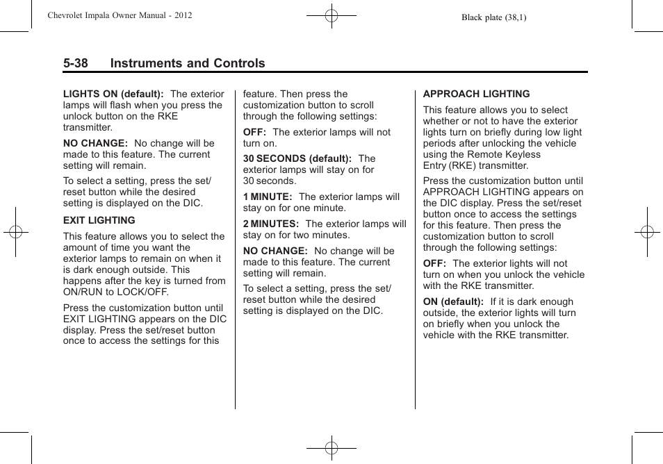 38 instruments and controls | CHEVROLET 2012 Impala User Manual | Page 136 / 360