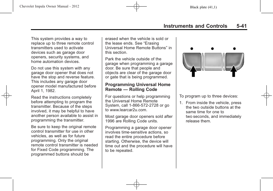 Instruments and controls 5-41 | CHEVROLET 2012 Impala User Manual | Page 139 / 360