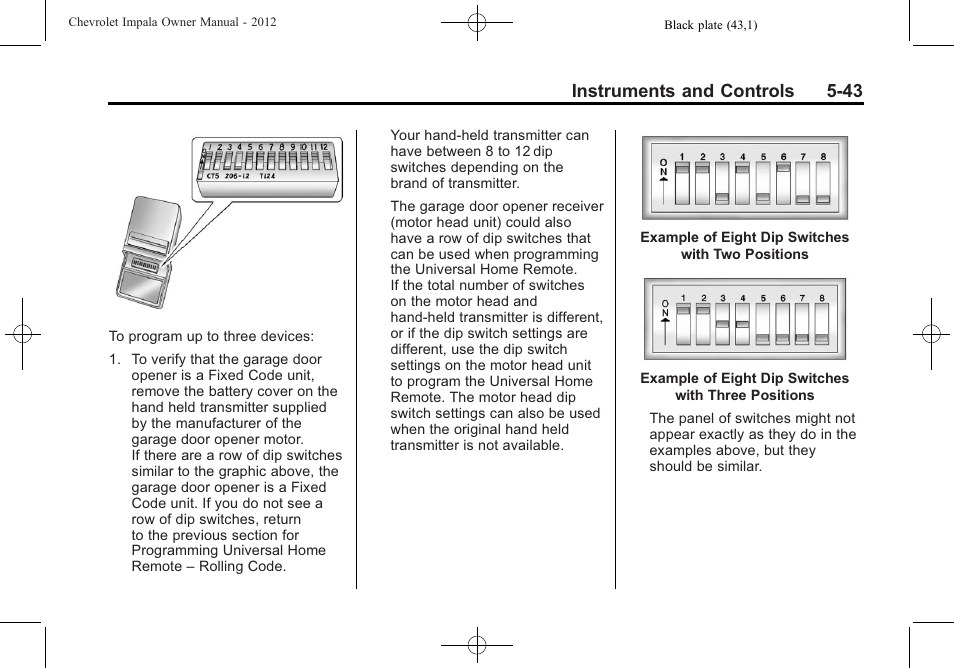 Instruments and controls 5-43 | CHEVROLET 2012 Impala User Manual | Page 141 / 360