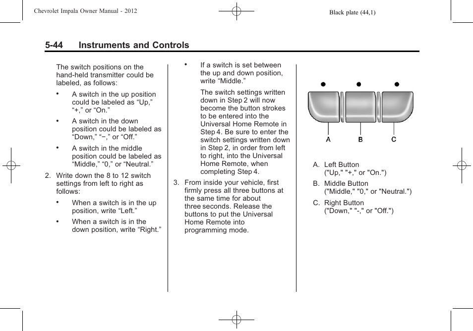 44 instruments and controls | CHEVROLET 2012 Impala User Manual | Page 142 / 360