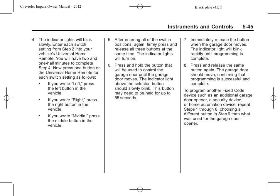 Instruments and controls 5-45 | CHEVROLET 2012 Impala User Manual | Page 143 / 360