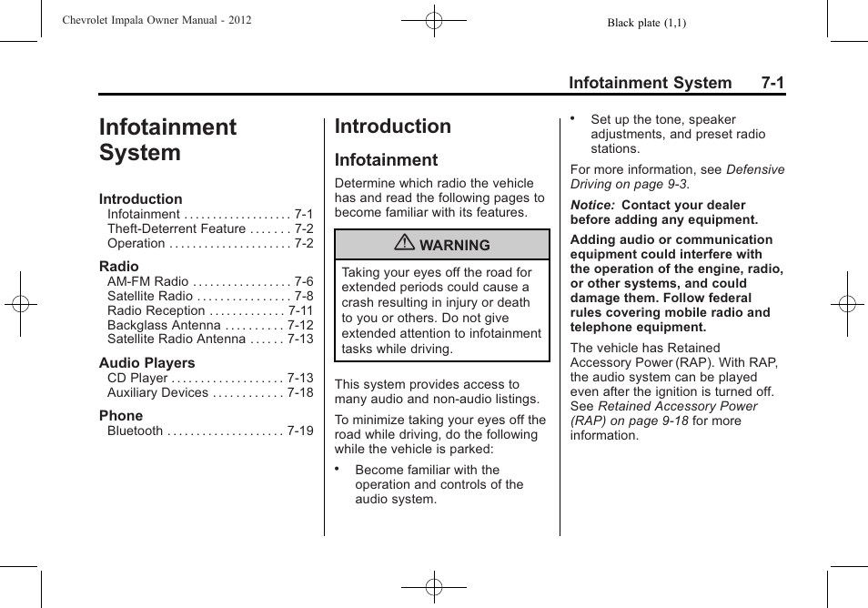 Infotainment system, Introduction, Infotainment | Infotainment system -1, Introduction -1 | CHEVROLET 2012 Impala User Manual | Page 153 / 360