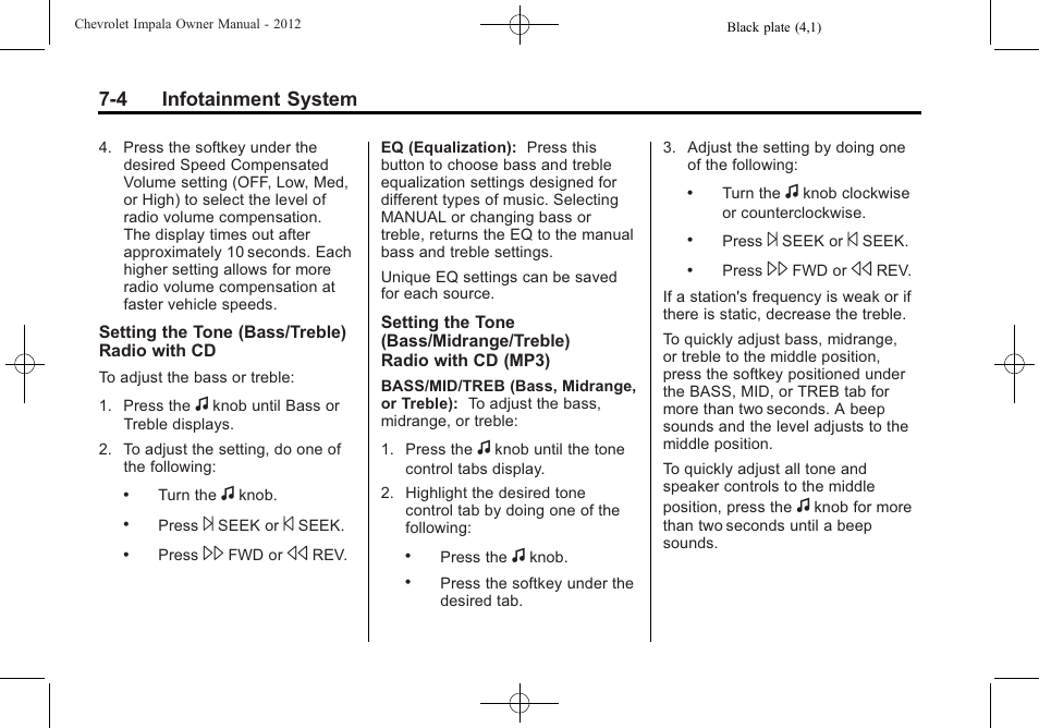 4 infotainment system | CHEVROLET 2012 Impala User Manual | Page 156 / 360