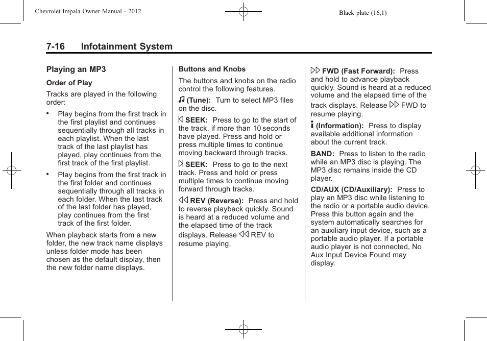 CHEVROLET 2012 Impala User Manual | Page 168 / 360
