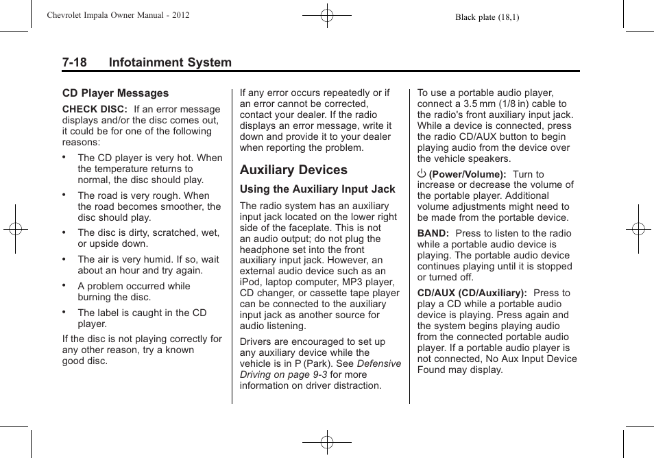 Auxiliary devices, Auxiliary devices -18, 18 infotainment system | CHEVROLET 2012 Impala User Manual | Page 170 / 360