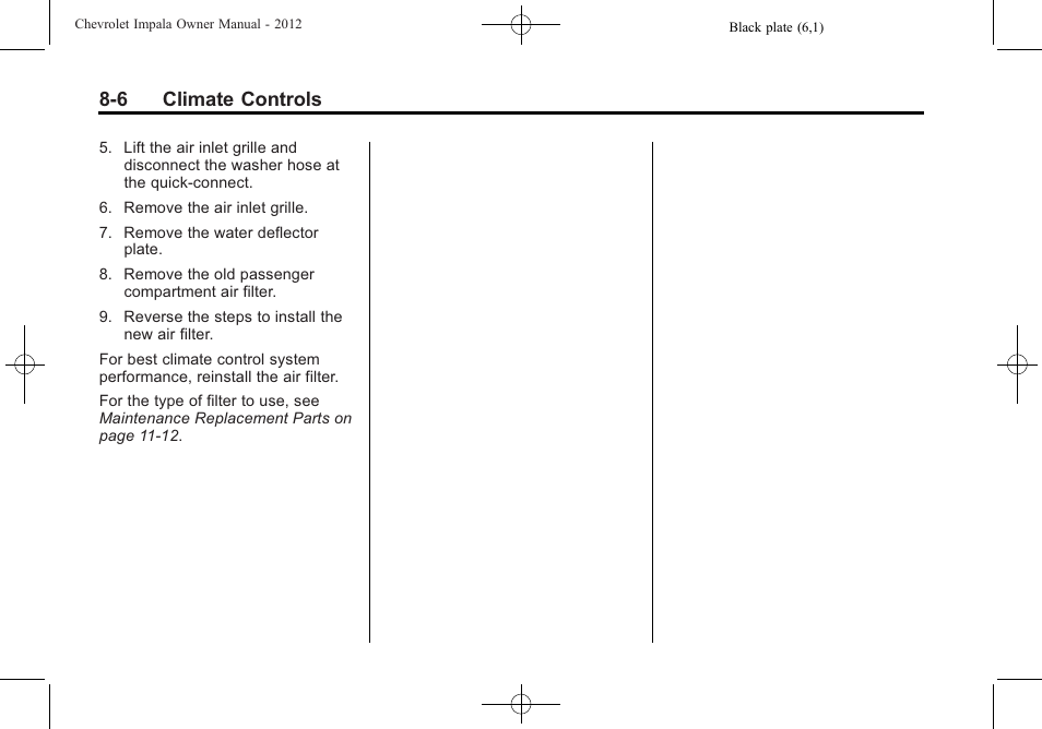 6 climate controls | CHEVROLET 2012 Impala User Manual | Page 184 / 360