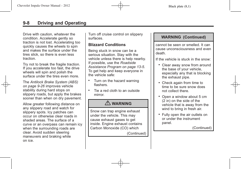 8 driving and operating | CHEVROLET 2012 Impala User Manual | Page 192 / 360