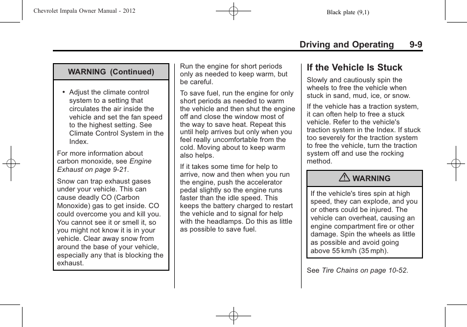 If the vehicle is stuck, If the vehicle is stuck -9 | CHEVROLET 2012 Impala User Manual | Page 193 / 360