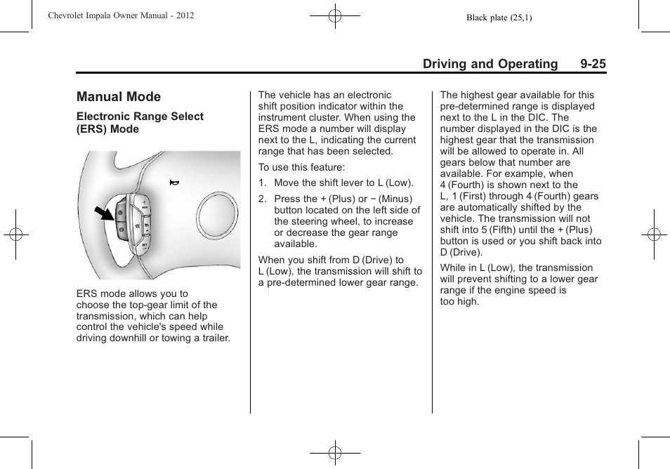 Manual mode, Mode -25 | CHEVROLET 2012 Impala User Manual | Page 209 / 360