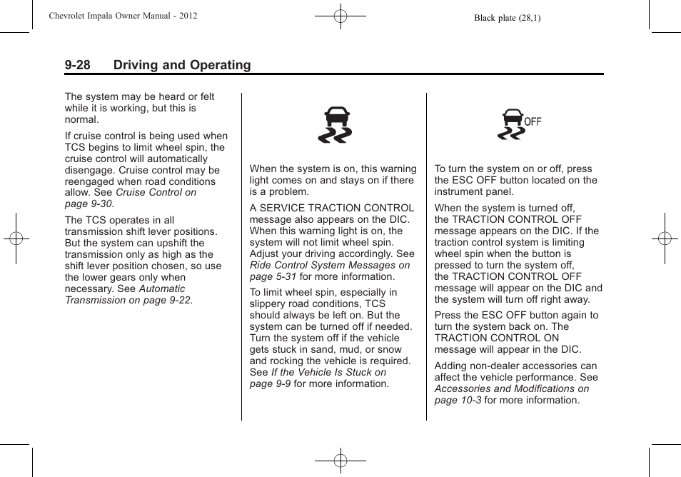 28 driving and operating | CHEVROLET 2012 Impala User Manual | Page 212 / 360