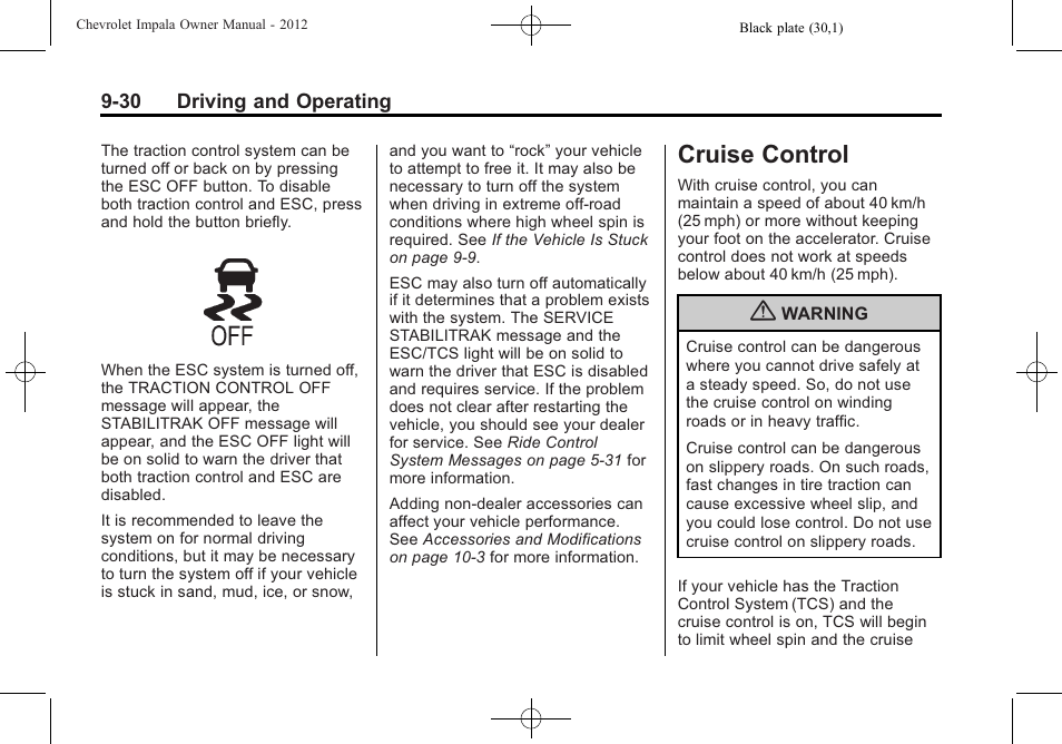 Cruise control, Cruise control -30 | CHEVROLET 2012 Impala User Manual | Page 214 / 360