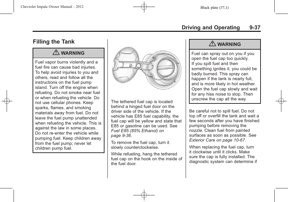 Filling the tank, Filling the tank -37 | CHEVROLET 2012 Impala User Manual | Page 221 / 360