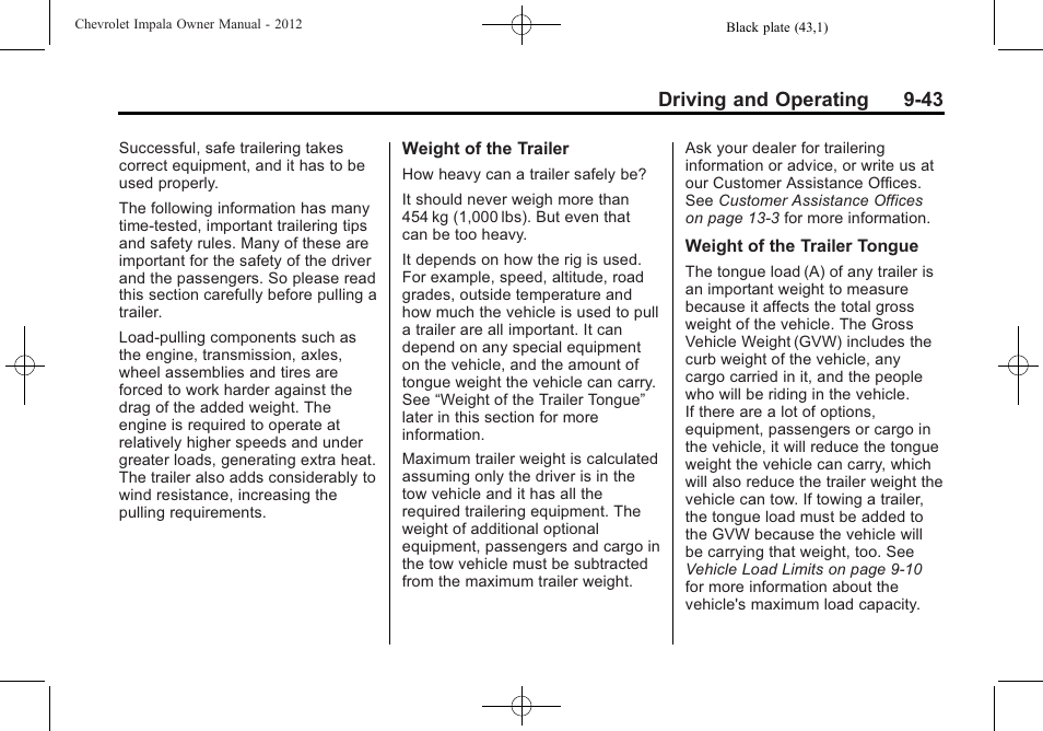 Driving and operating 9-43 | CHEVROLET 2012 Impala User Manual | Page 227 / 360