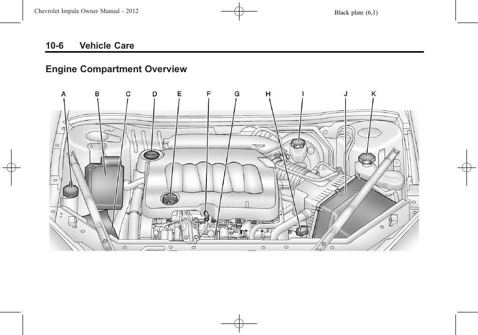 Engine compartment overview, Engine compartment, Overview -6 | CHEVROLET 2012 Impala User Manual | Page 236 / 360