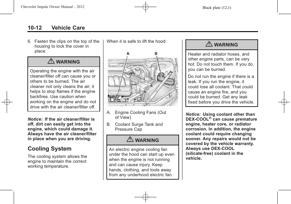 Cooling system, Cooling system -12 | CHEVROLET 2012 Impala User Manual | Page 242 / 360