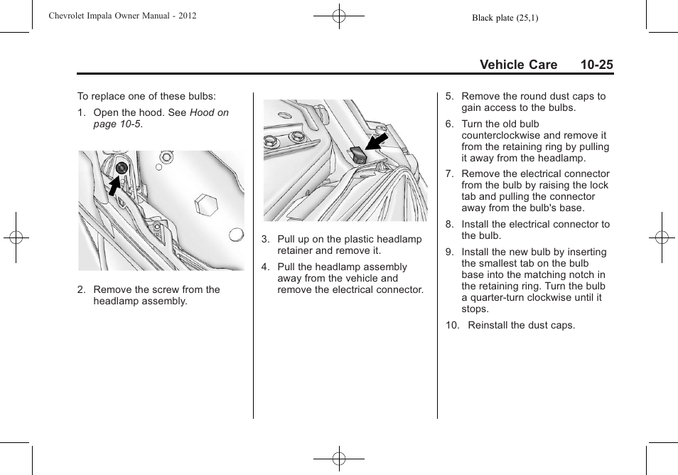 Vehicle care 10-25 | CHEVROLET 2012 Impala User Manual | Page 255 / 360