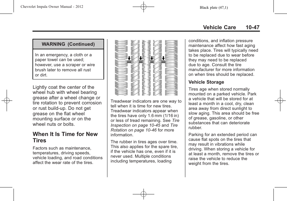 When it is time for new tires, When it is time for new, Tires -47 | CHEVROLET 2012 Impala User Manual | Page 277 / 360