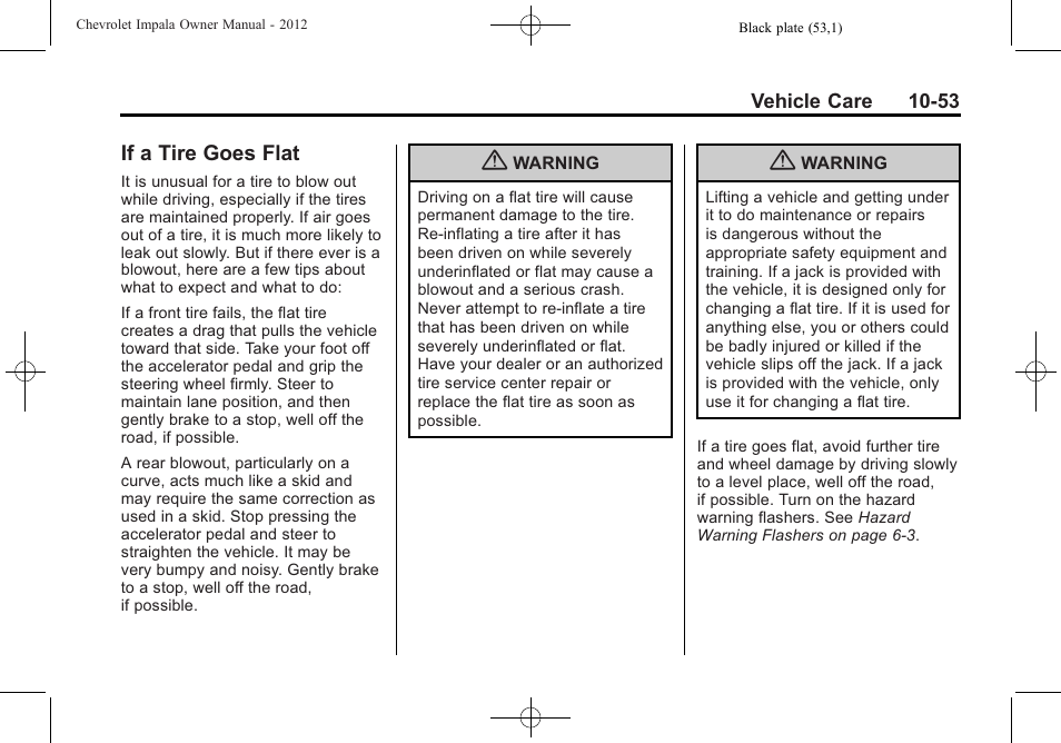 If a tire goes flat, If a tire goes flat -53 | CHEVROLET 2012 Impala User Manual | Page 283 / 360