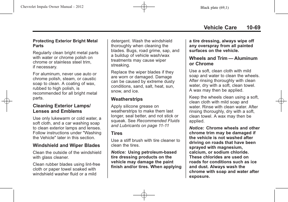 Vehicle care 10-69 | CHEVROLET 2012 Impala User Manual | Page 299 / 360