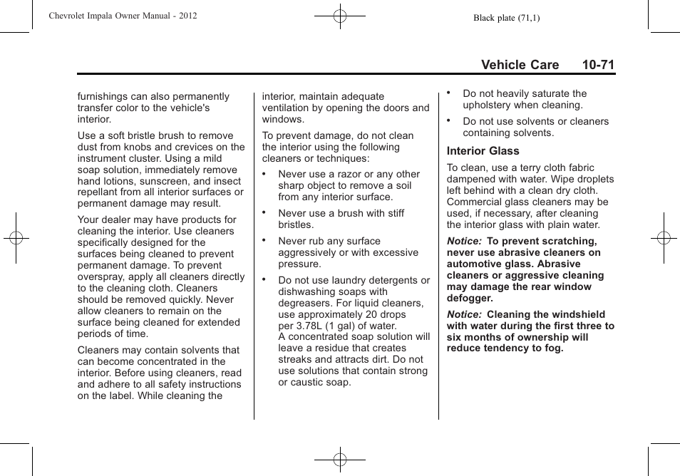 Vehicle care 10-71 | CHEVROLET 2012 Impala User Manual | Page 301 / 360