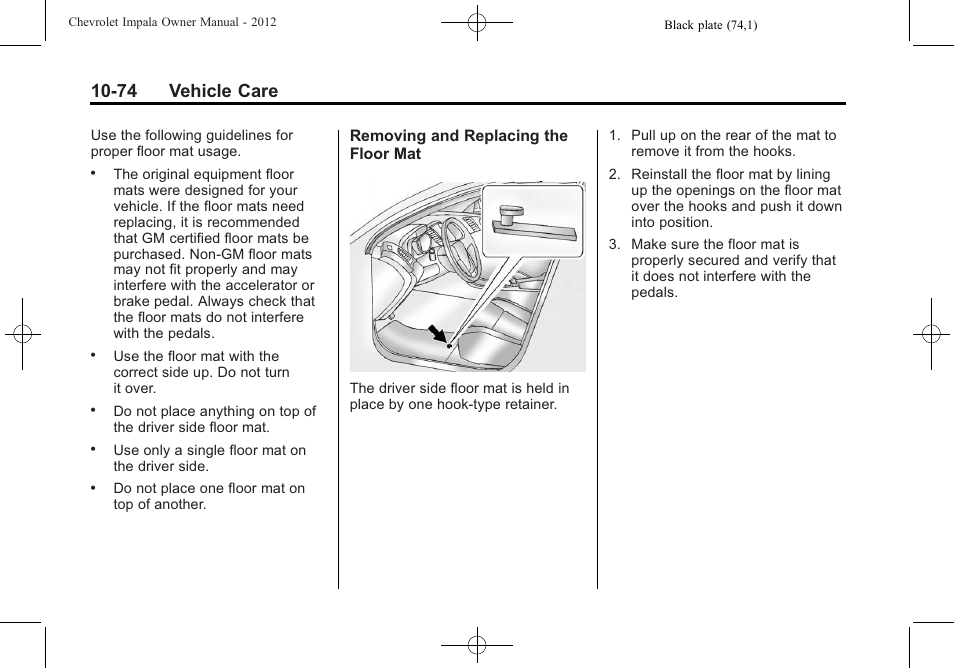 74 vehicle care | CHEVROLET 2012 Impala User Manual | Page 304 / 360