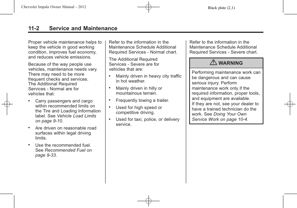 2 service and maintenance | CHEVROLET 2012 Impala User Manual | Page 306 / 360