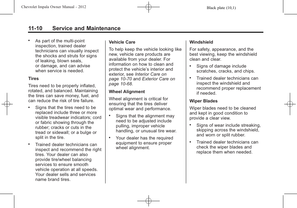 10 service and maintenance | CHEVROLET 2012 Impala User Manual | Page 314 / 360