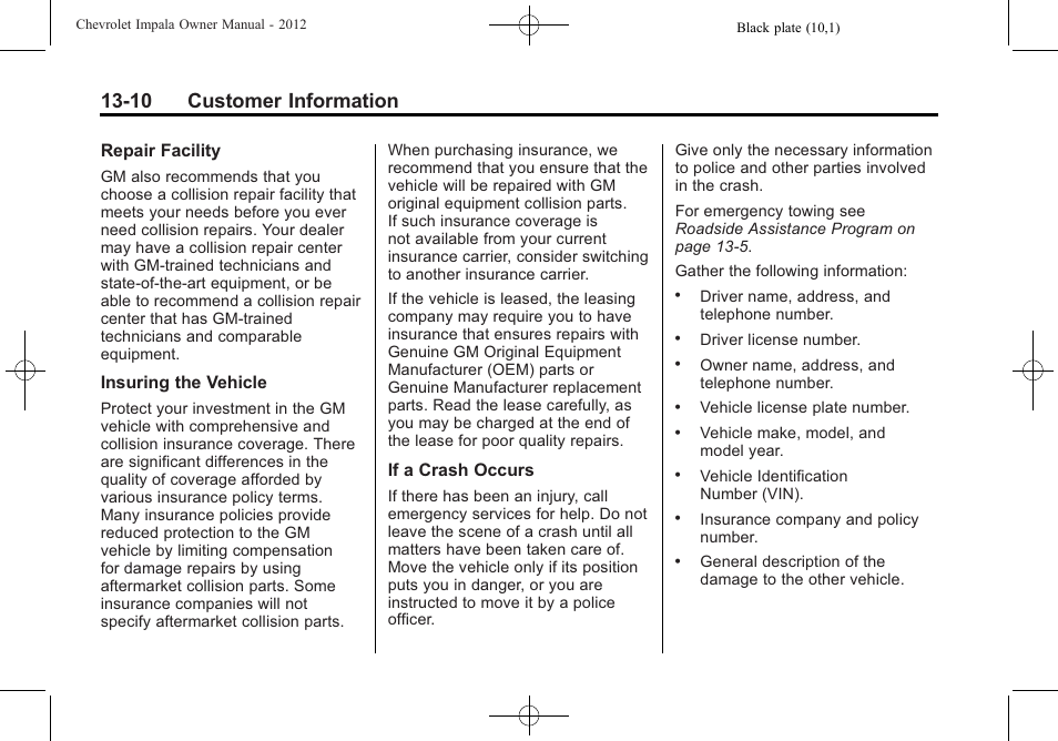 10 customer information | CHEVROLET 2012 Impala User Manual | Page 334 / 360