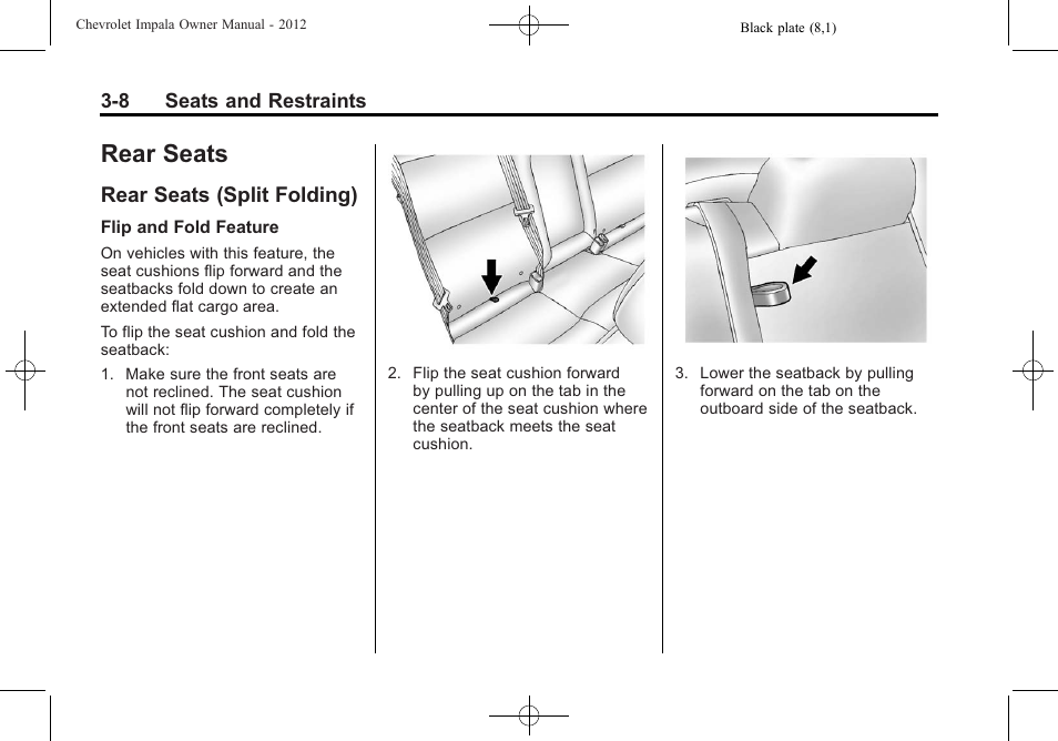 Rear seats, Rear seats (split folding), Rear seats -8 | Rear seats (split folding) -8, System | CHEVROLET 2012 Impala User Manual | Page 52 / 360