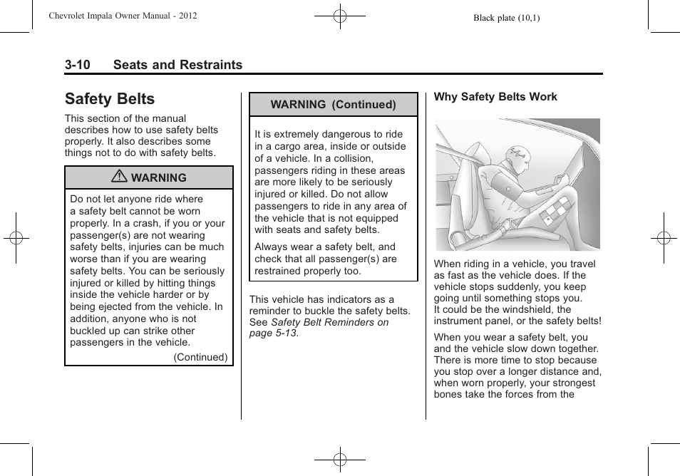 Safety belts, Safety belts -10, Adding | CHEVROLET 2012 Impala User Manual | Page 54 / 360