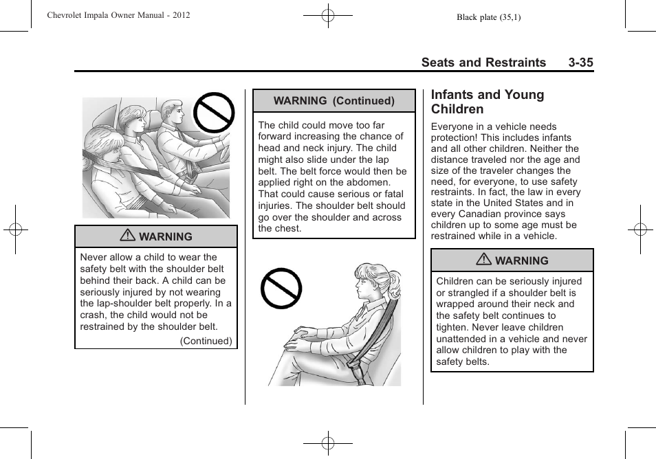 Infants and young children, Infants and young, Children -35 | CHEVROLET 2012 Impala User Manual | Page 79 / 360