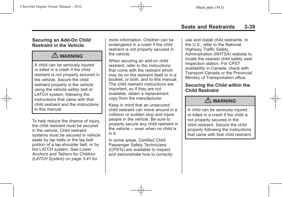 CHEVROLET 2012 Impala User Manual | Page 83 / 360