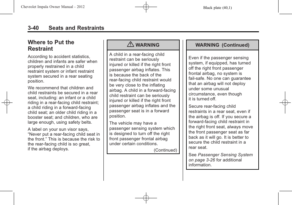 Where to put the restraint, Where to put the restraint -40 | CHEVROLET 2012 Impala User Manual | Page 84 / 360