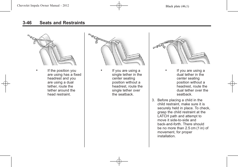 46 seats and restraints | CHEVROLET 2012 Impala User Manual | Page 90 / 360