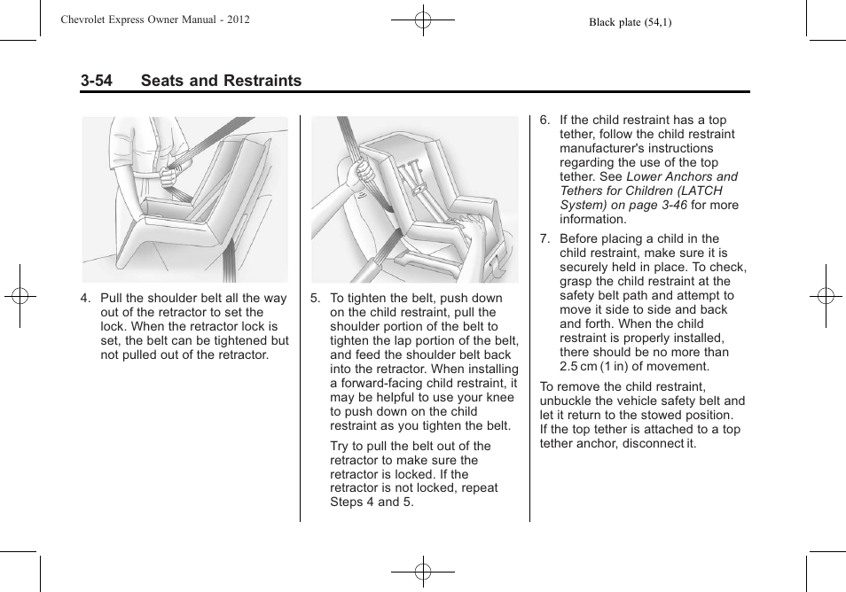 54 seats and restraints | CHEVROLET 2012 Express User Manual | Page 102 / 430