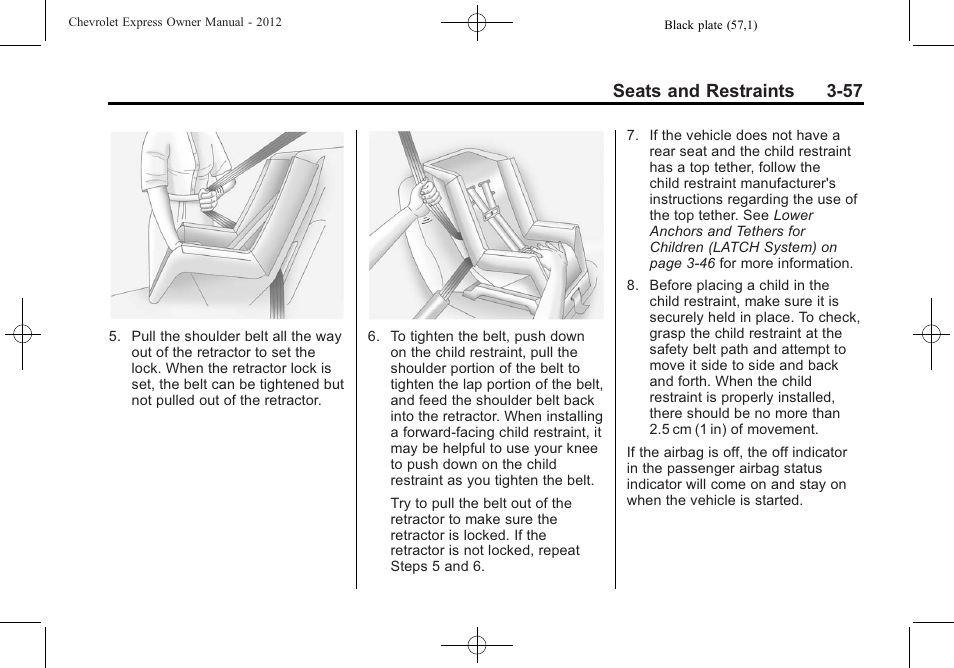 Seats and restraints 3-57 | CHEVROLET 2012 Express User Manual | Page 105 / 430
