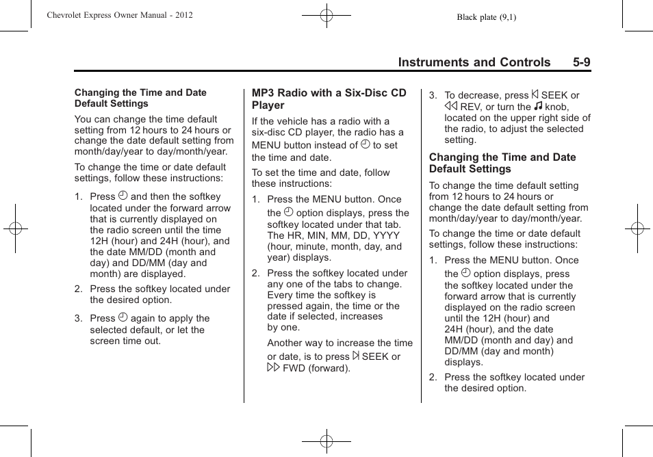 CHEVROLET 2012 Express User Manual | Page 121 / 430