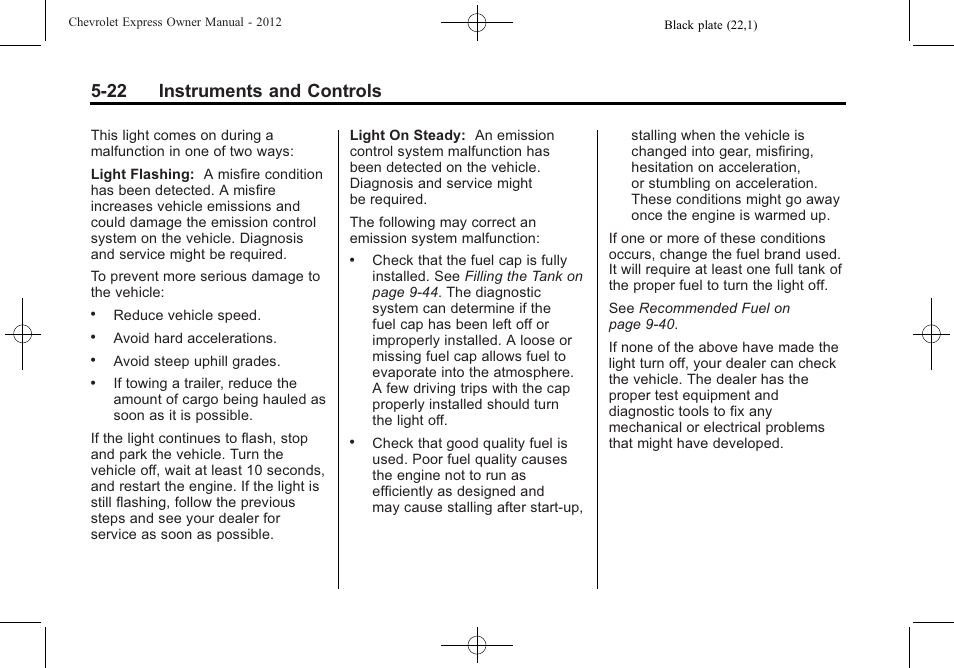 22 instruments and controls | CHEVROLET 2012 Express User Manual | Page 134 / 430