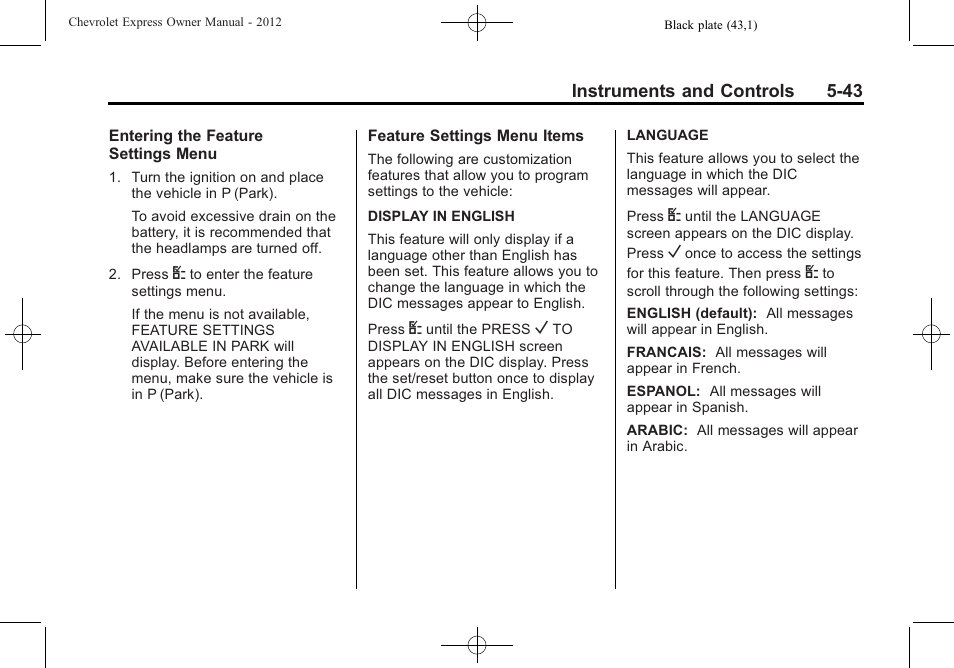 CHEVROLET 2012 Express User Manual | Page 155 / 430