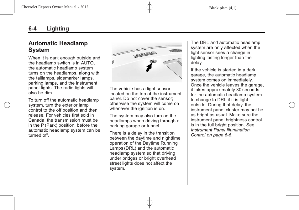 Automatic headlamp system, Automatic headlamp, System -4 | CHEVROLET 2012 Express User Manual | Page 164 / 430
