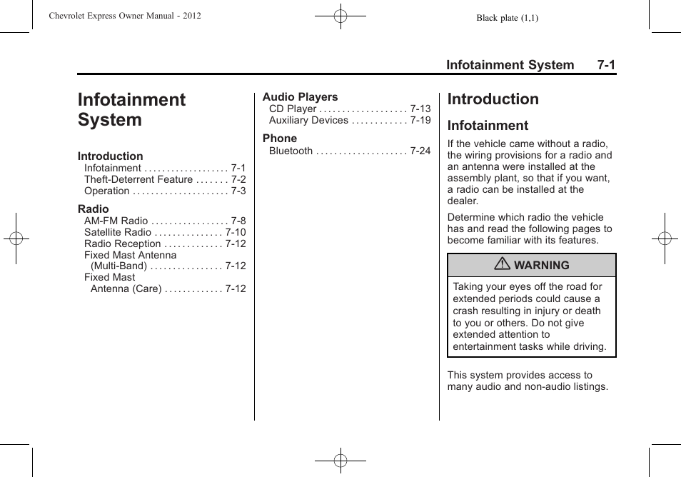 Infotainment system, Introduction, Infotainment | CHEVROLET 2012 Express User Manual | Page 169 / 430