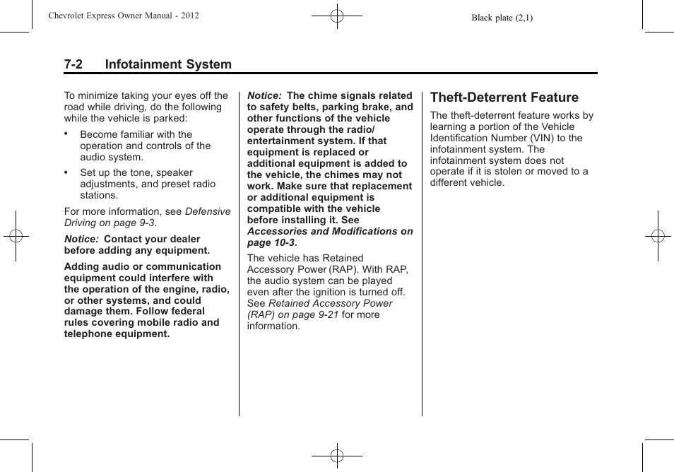 Theft-deterrent feature, Theft-deterrent feature -2, 2 infotainment system | CHEVROLET 2012 Express User Manual | Page 170 / 430
