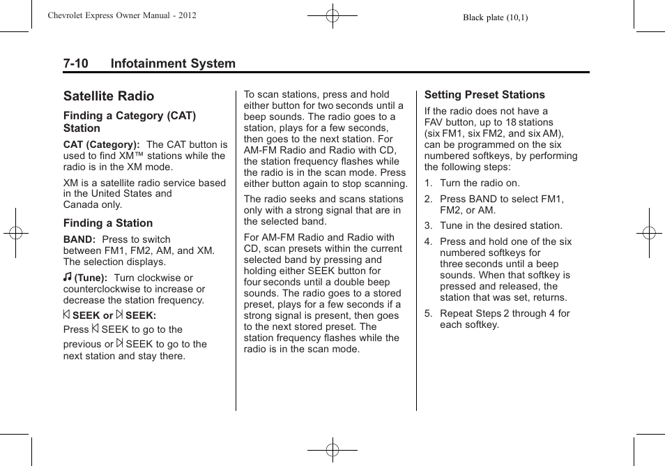 Satellite radio, Satellite radio -10 | CHEVROLET 2012 Express User Manual | Page 178 / 430